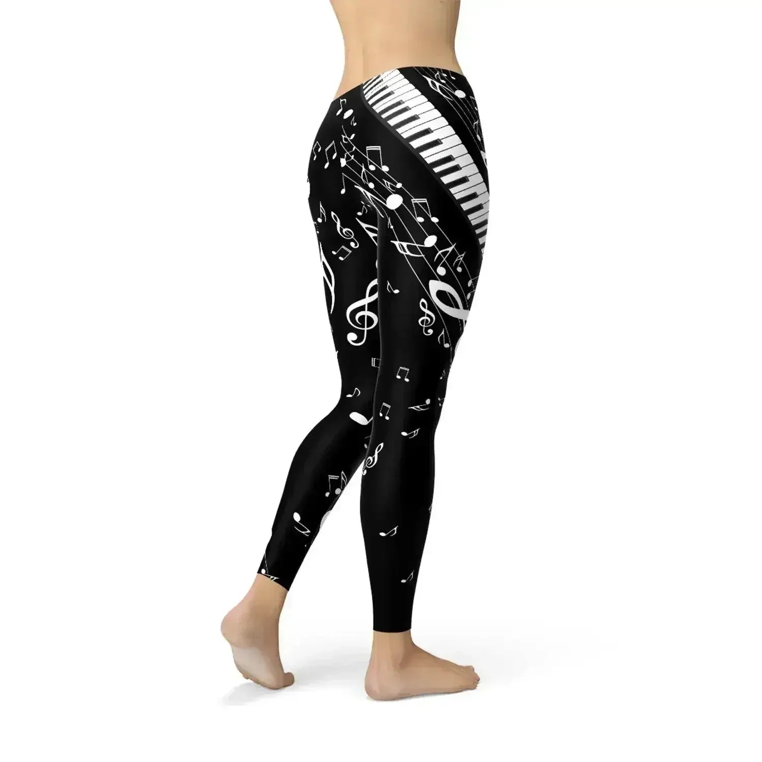 Womens Piano Notes Black Leggings - Femstylo