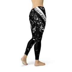 Womens Piano Notes Black Leggings - Femstylo