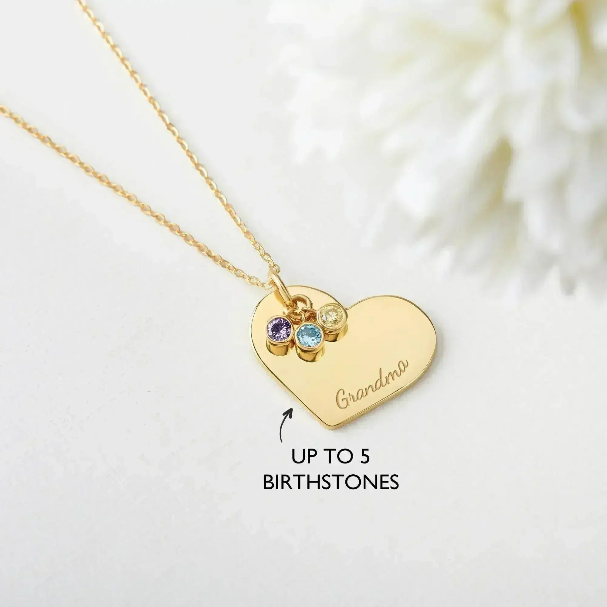 Family Birthstone Necklace, Grandma Gift Birthstone, Heart Necklace - Femstylo