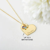 Family Birthstone Necklace, Grandma Gift Birthstone, Heart Necklace - Femstylo