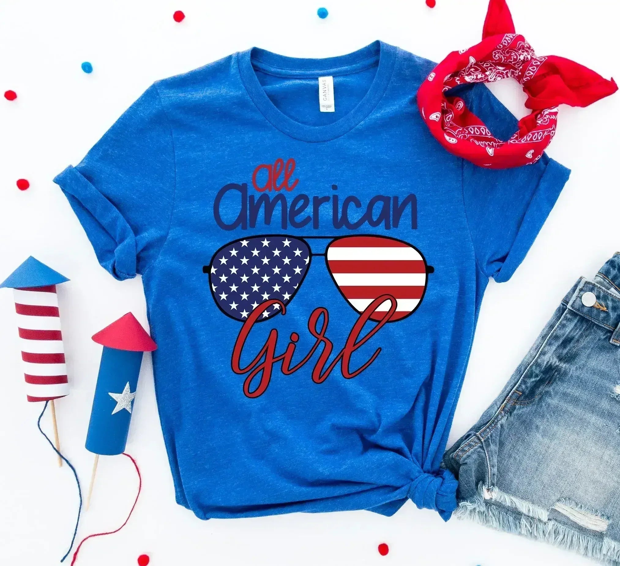 All American Sunglasses Printed Girl T-shirt | Bella Canvas - Femstylo