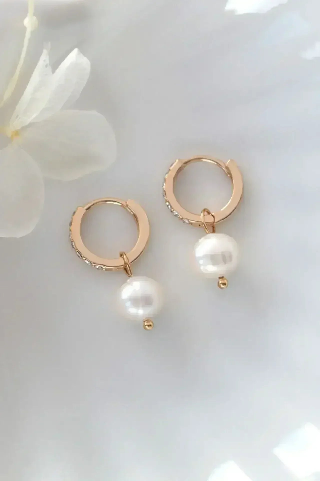Baroque Pearl Hoop Earrings - 24K Gold & CZ | Femstylo - Femstylo