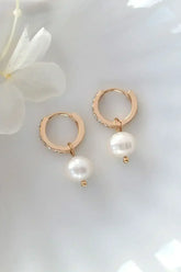 Baroque Pearl Hoop Earrings - 24K Gold & CZ | Femstylo - Femstylo