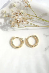 Pavé CZ Hoop Earrings - 24K Gold Plated | Femstylo - Femstylo