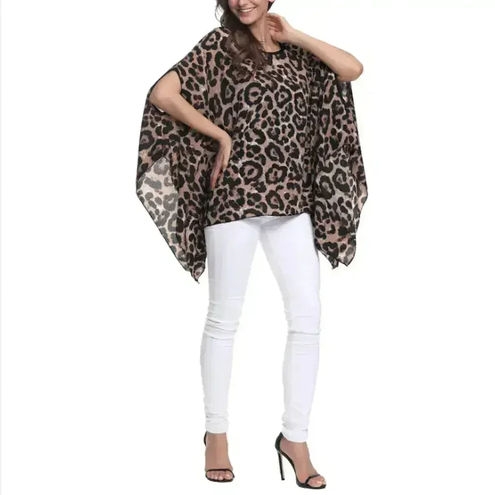 Leopard Print Batwing Chiffon Top - Free Size | Femstylo - Femstylo
