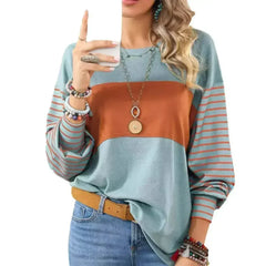 Womens Long Sleeve Pullover Tops Striped Basice T-shirt - Femstylo