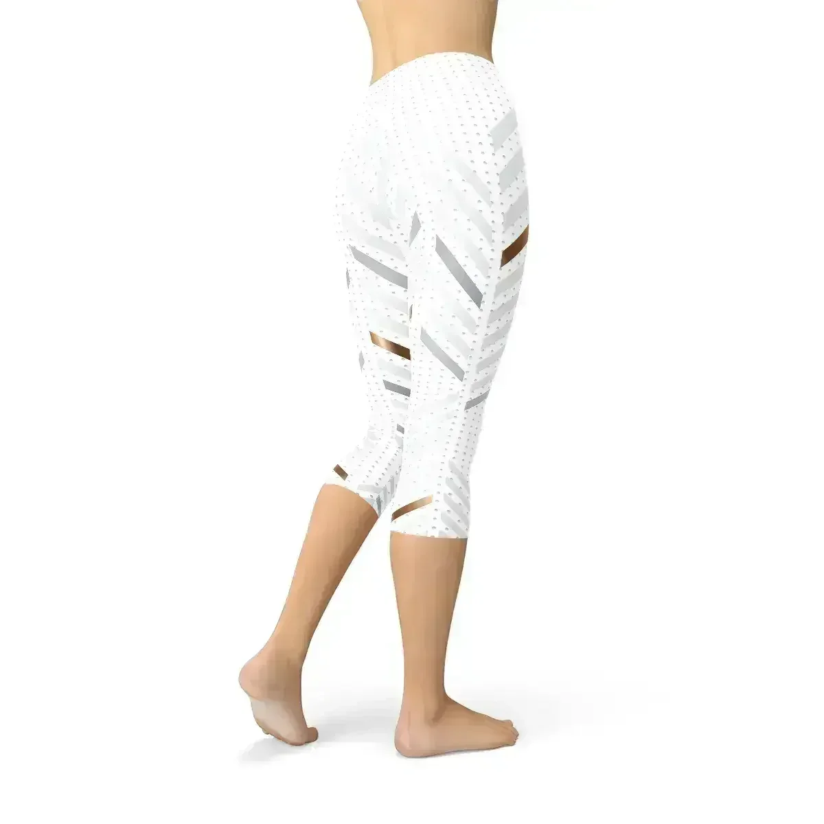 Womens White Stripes Capri Leggings - Femstylo