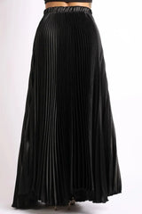 Elastic High Waist A-Line Pleated Satin Maxi Skirt Formal Prom BLACK - Femstylo