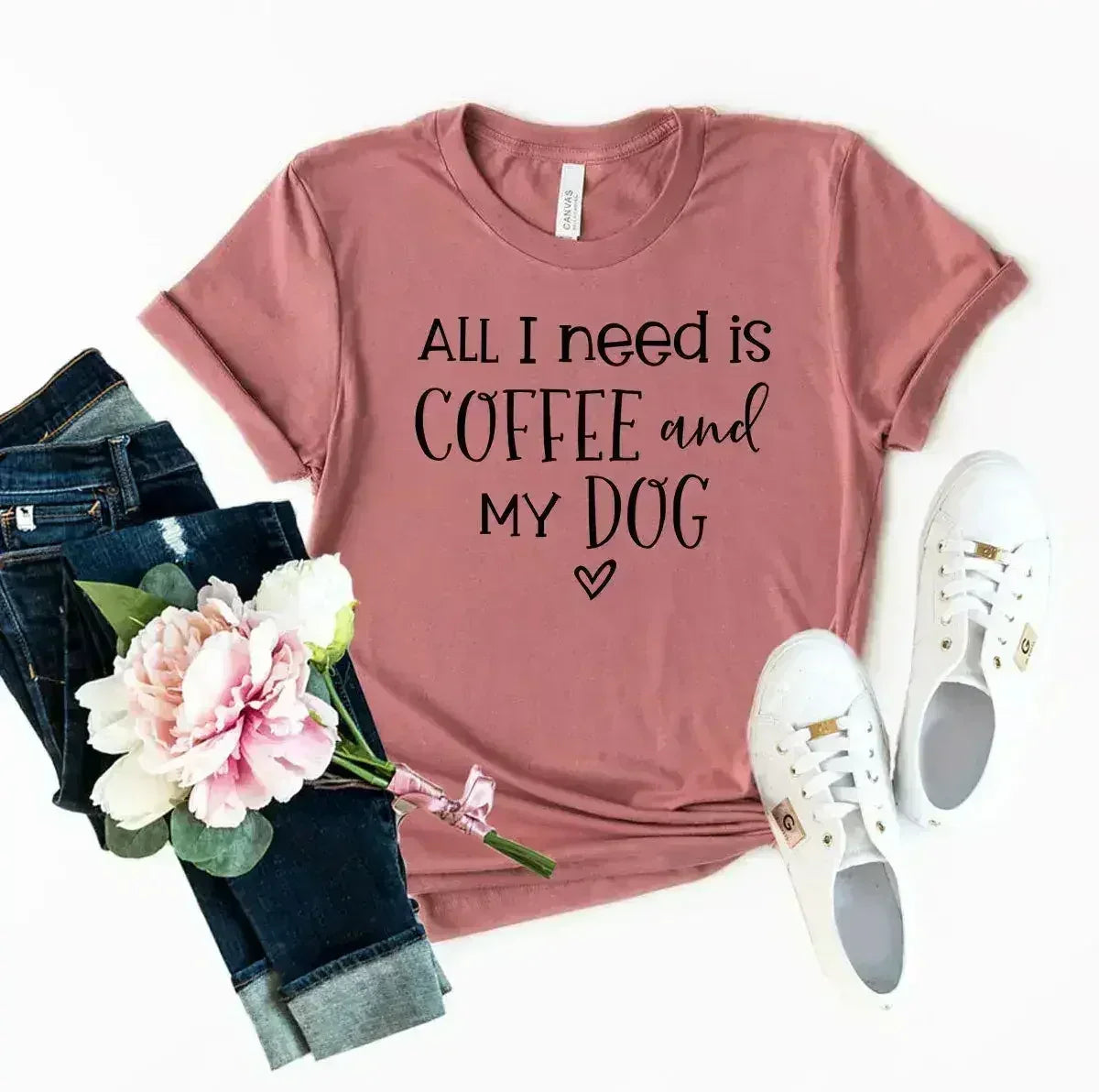 All I Need Is Coffee And My Dog Printed T-Shirt - Femstylo