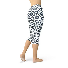 Womens Geometric Blue Tile Capri Leggings - Femstylo