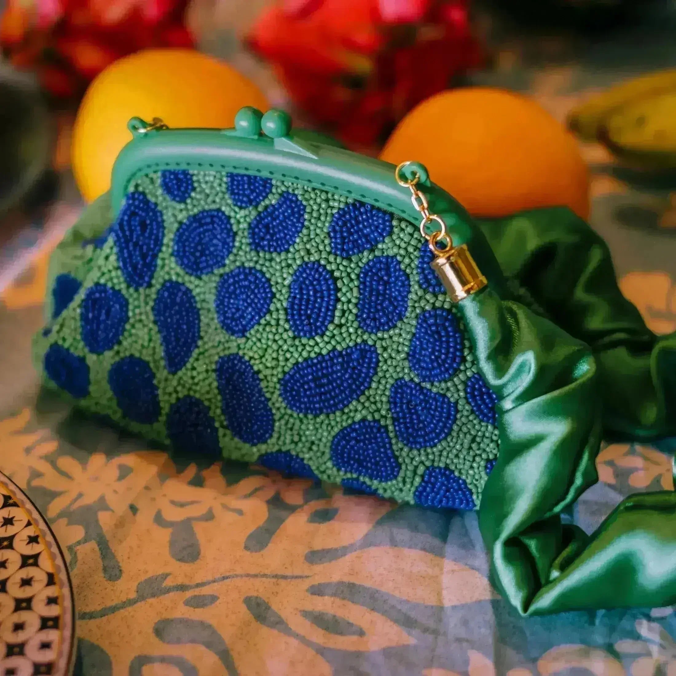 ARNOLDI JADE Hand-beaded Clutch, in Lush Green & Blue - Femstylo