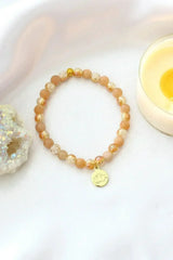 Sunstone Elastic Bracelet | 24K Lotus Flower Charm - Femstylo