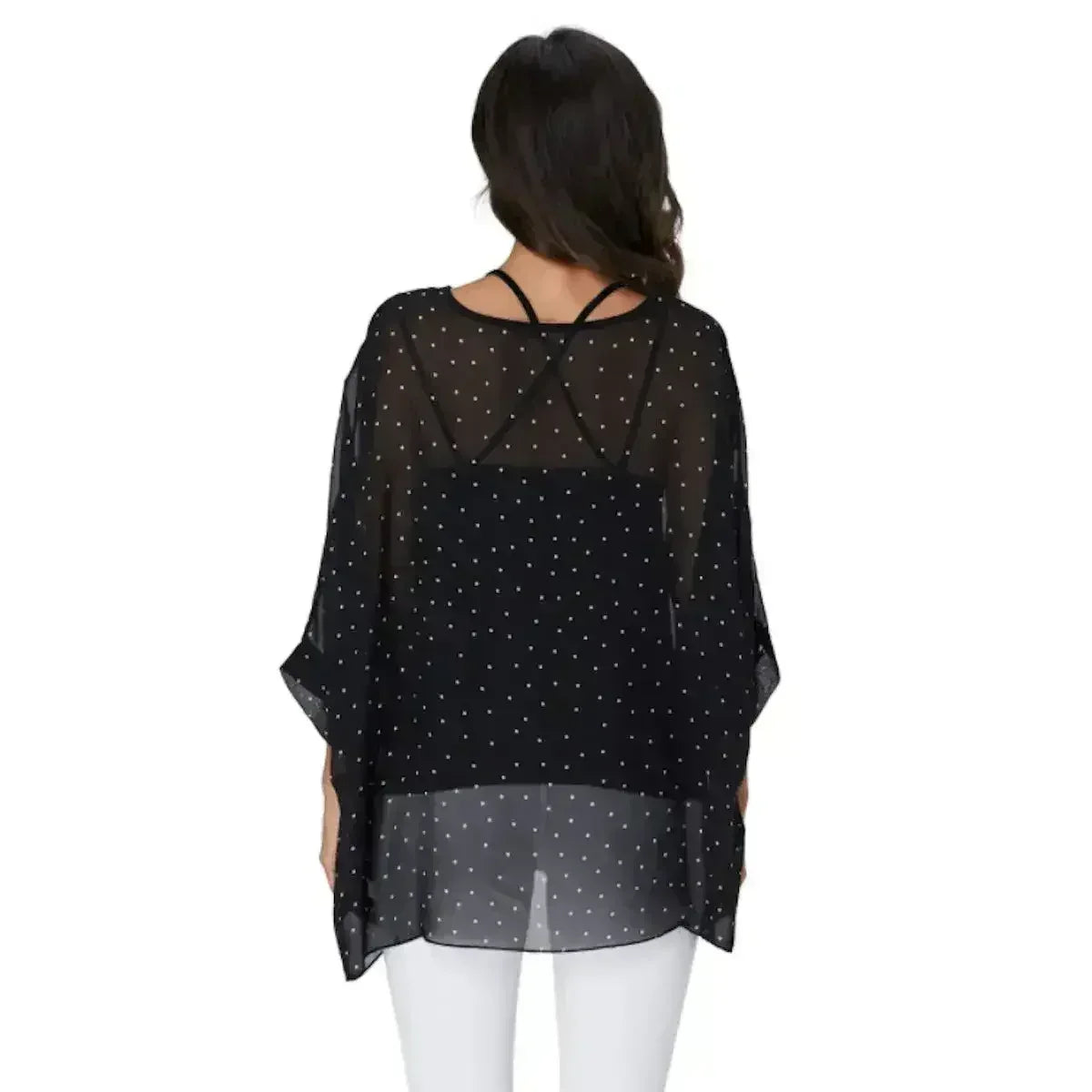 Black Polkadot Chiffon Tunic Top - Batwing Sleeves | Femstylo - Femstylo