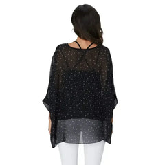 Black Polkadot Chiffon Tunic Top - Batwing Sleeves | Femstylo - Femstylo