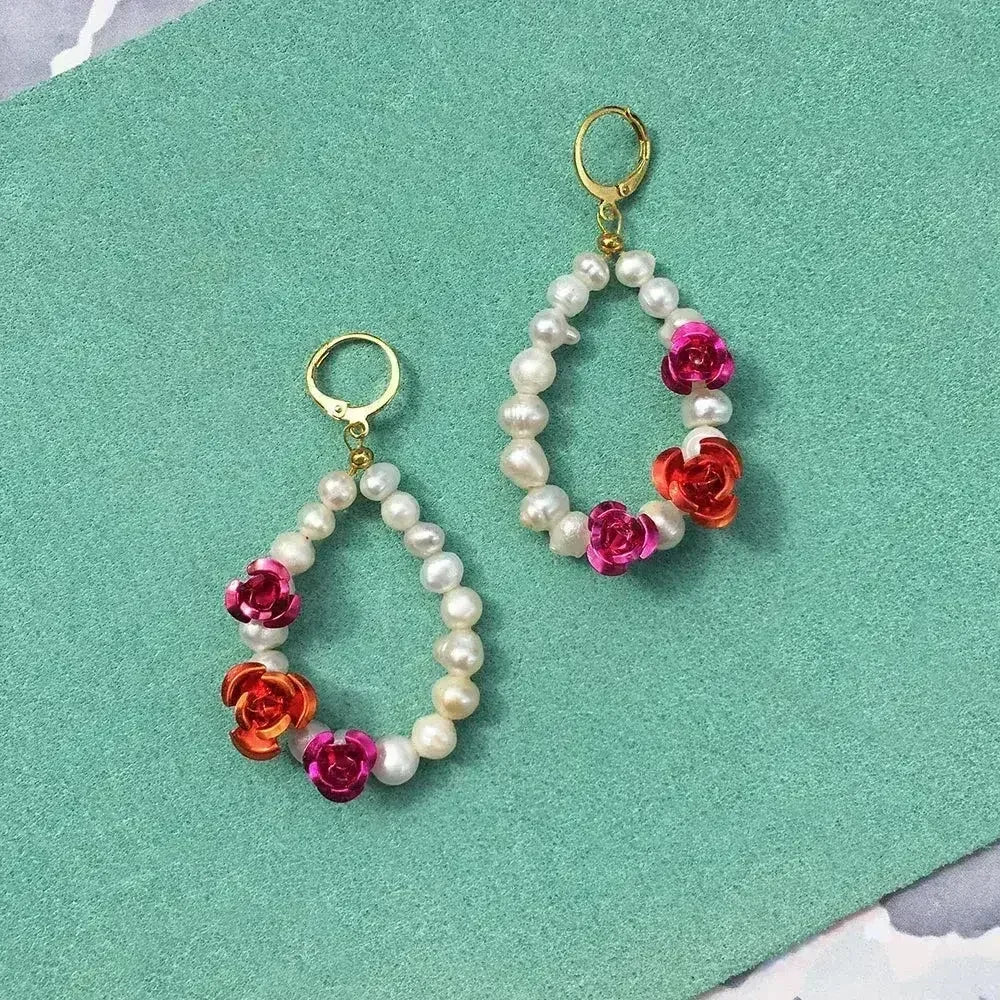 Rose Pearl Earrings + Necklace - Femstylo