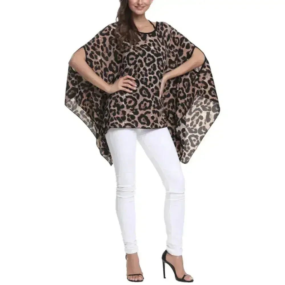 Leopard Print Batwing Chiffon Top - Free Size | Femstylo - Femstylo