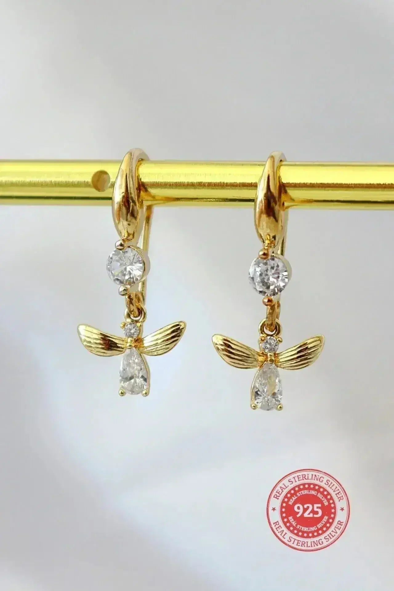 Bee Hook Earrings - 18K Gold & Cubic Zirconia | Femstylo - Femstylo