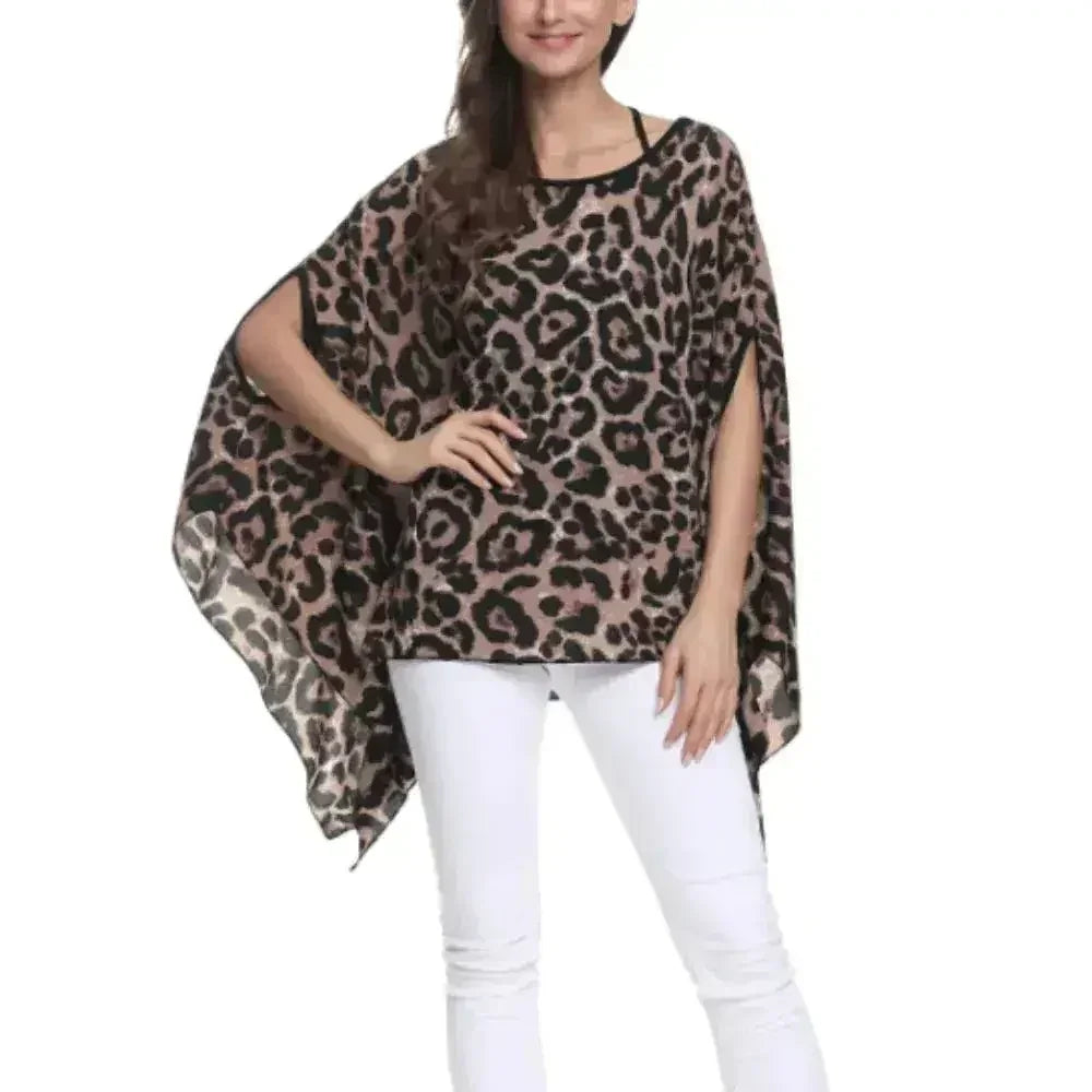 Leopard Print Batwing Chiffon Top - Free Size | Femstylo - Femstylo