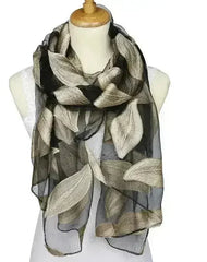 Jacquard Silk Scarf with Leaf Design - Soft Touch - Femstylo