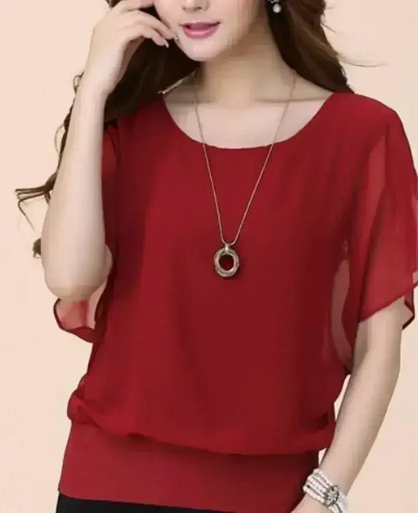 Womens Batwing Chiffon Blouse - Femstylo