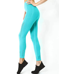 Mesh Seamless Legging with Ribbing Detail - Aqua - Femstylo