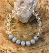 Angelite Celestite & Crystal Quartz Bracelet! Genuine Gemstones! - Femstylo