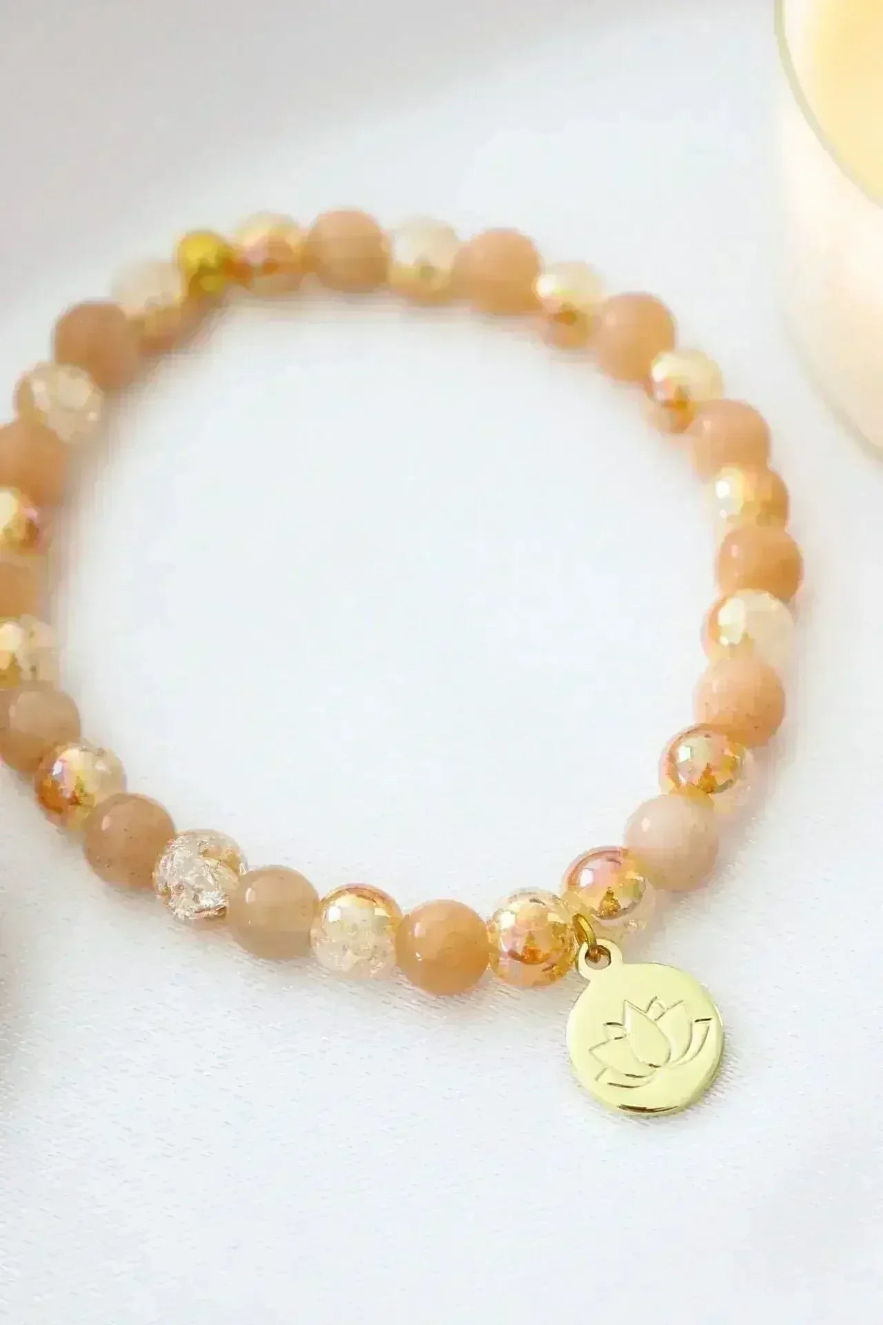 Sunstone Elastic Bracelet | 24K Lotus Flower Charm - Femstylo