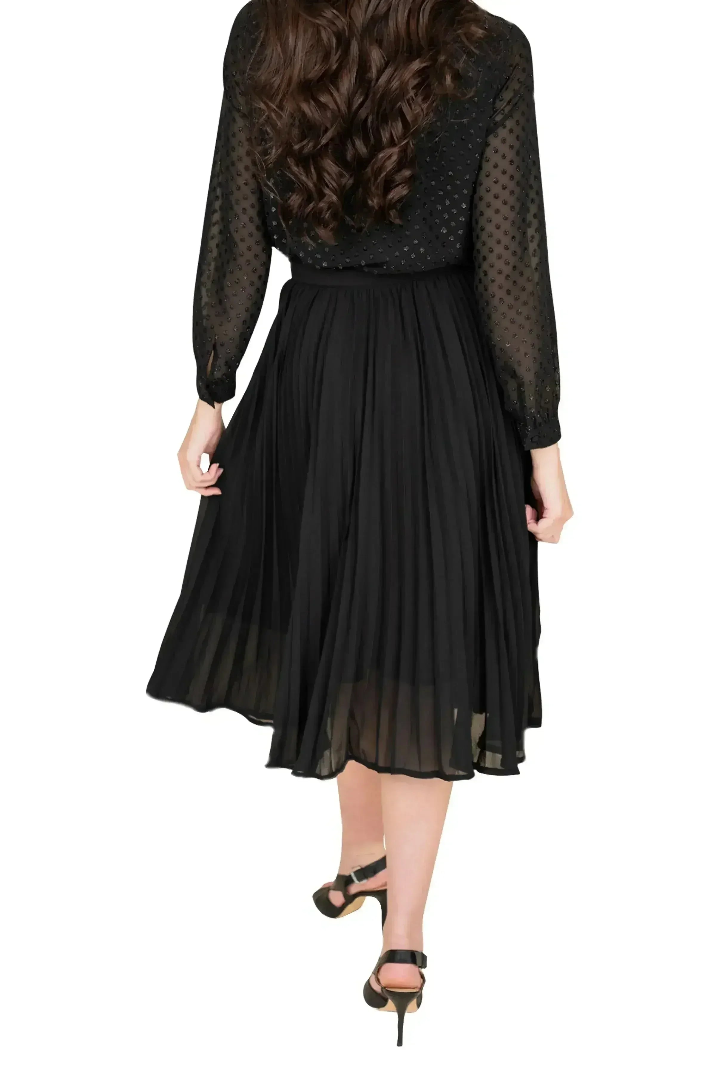 Black Crushed Chiffon Pleated Full lining Skirt | Femstylo - Femstylo