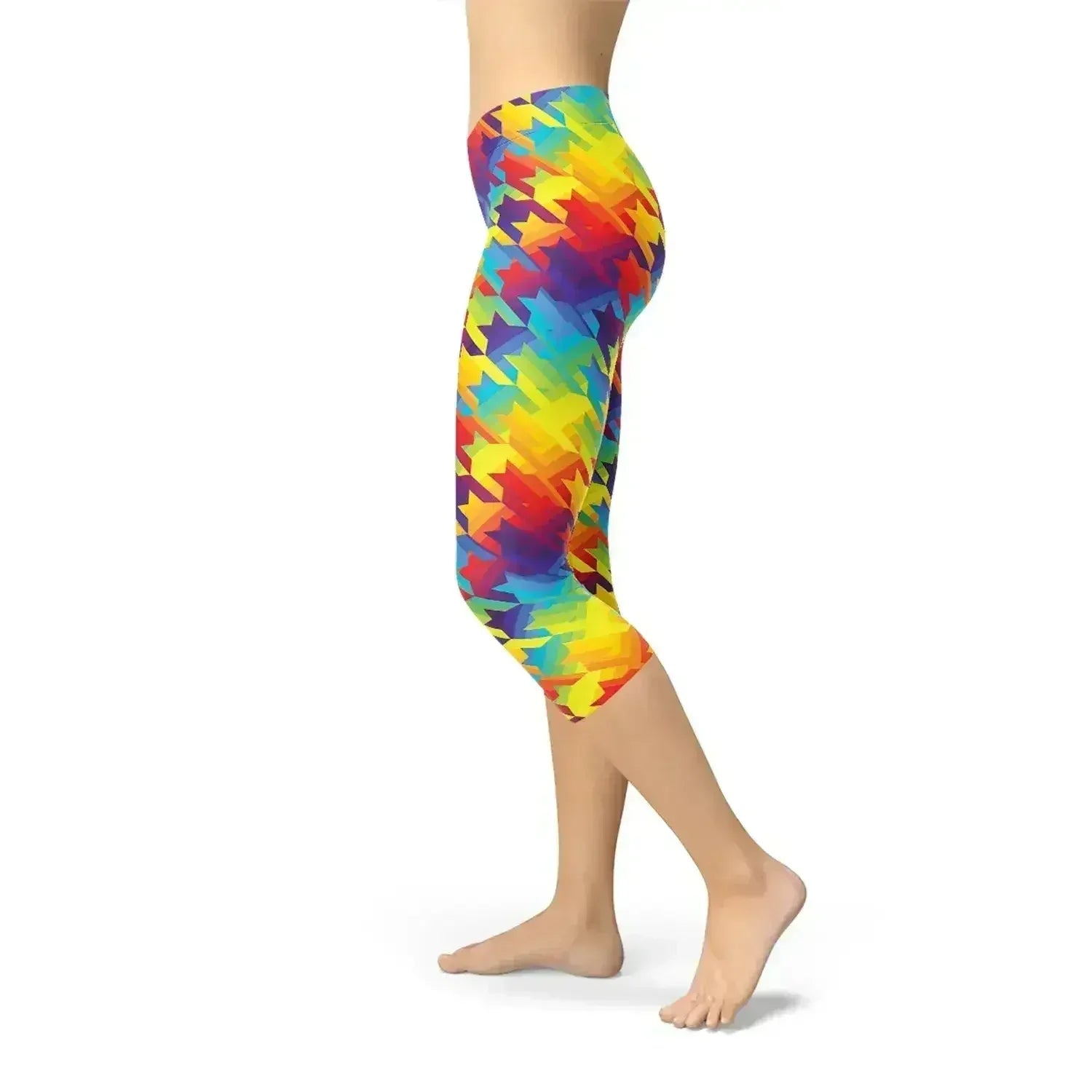 Womens Rainbow Houndstooth Capri Leggings - Femstylo