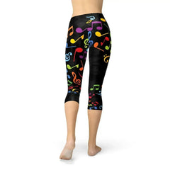 Womens Colorful Music Notes Capri Leggings - Femstylo