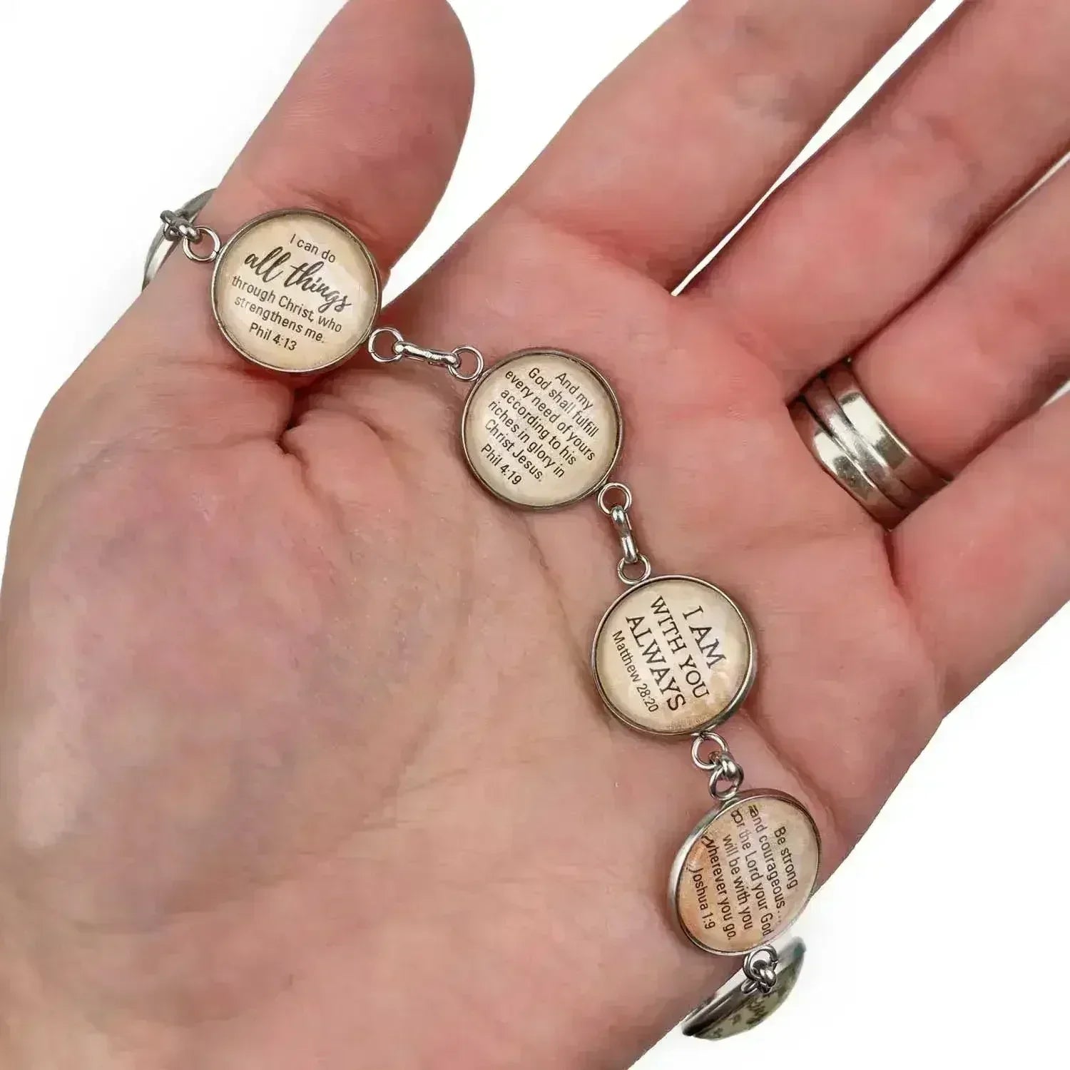 Blessed Assurance Hymn & Scripture Glass Charm Bracelet – Stainless - Femstylo