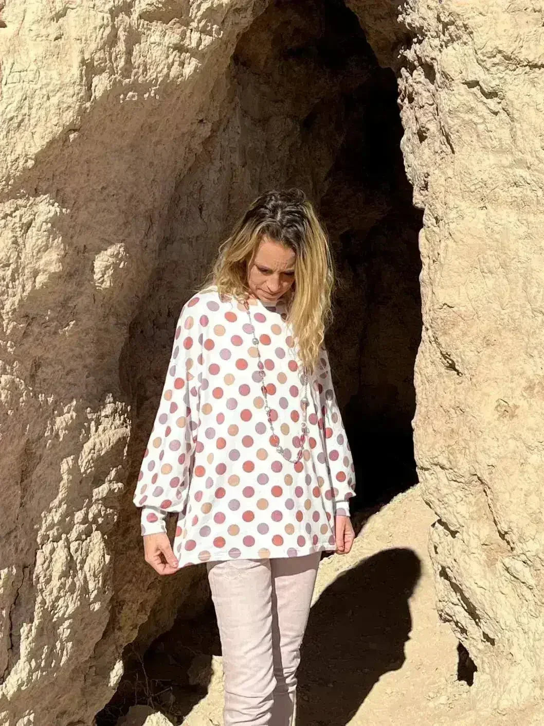 White POlka Dot Knit Criss Cross Top Back - Femstylo