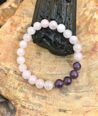 Rose Quartz & Amethyst Stretch Bracelet! Natural Crystals! - Femstylo