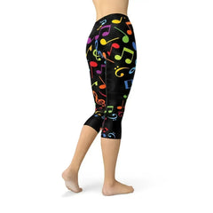 Womens Colorful Music Notes Capri Leggings - Femstylo