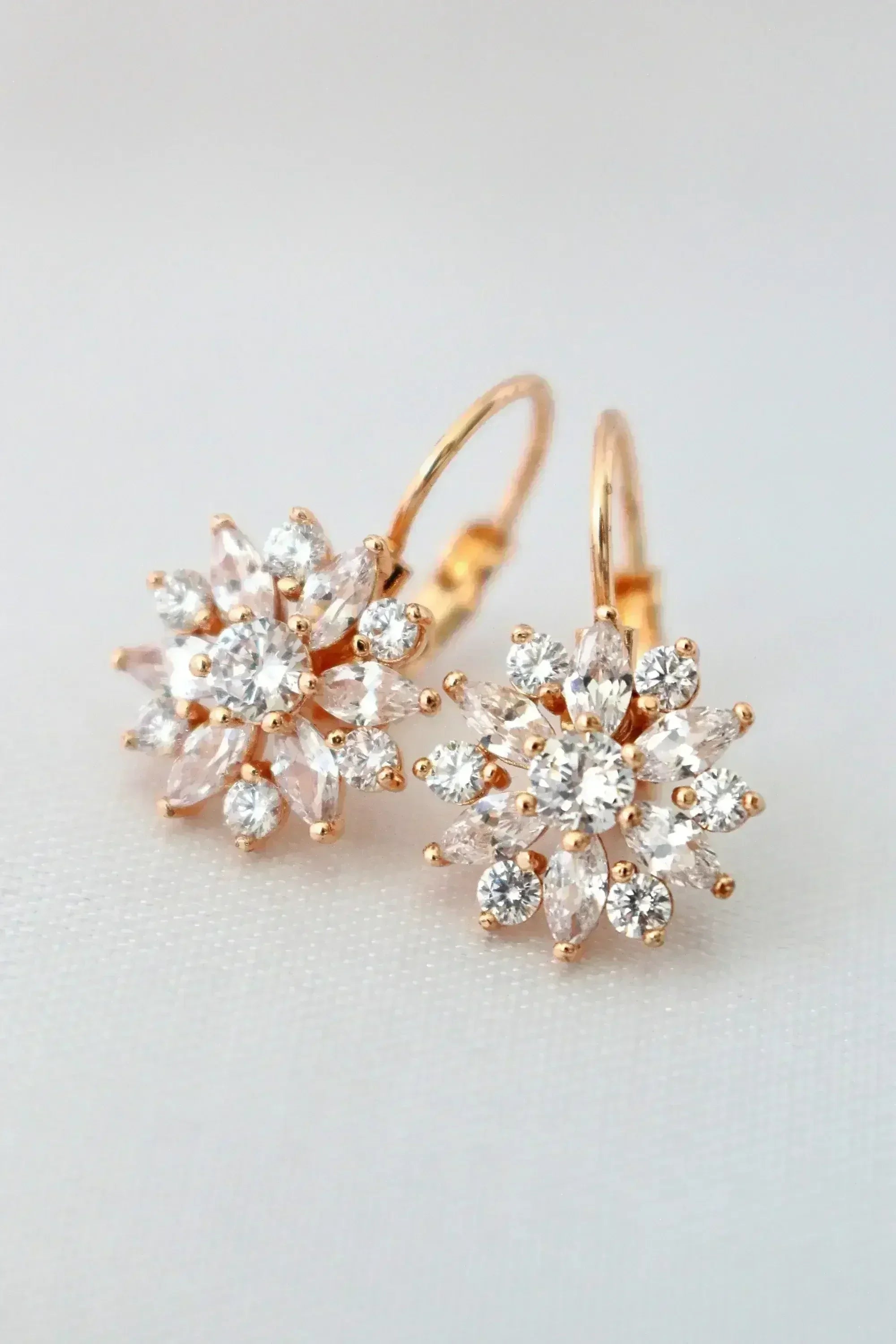 Sunflower Huggie Earrings - 18K Rose Gold & CZ | Femstylo - Femstylo