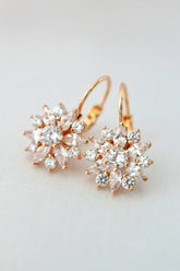 Sunflower Huggie Earrings - 18K Rose Gold & CZ | Femstylo - Femstylo
