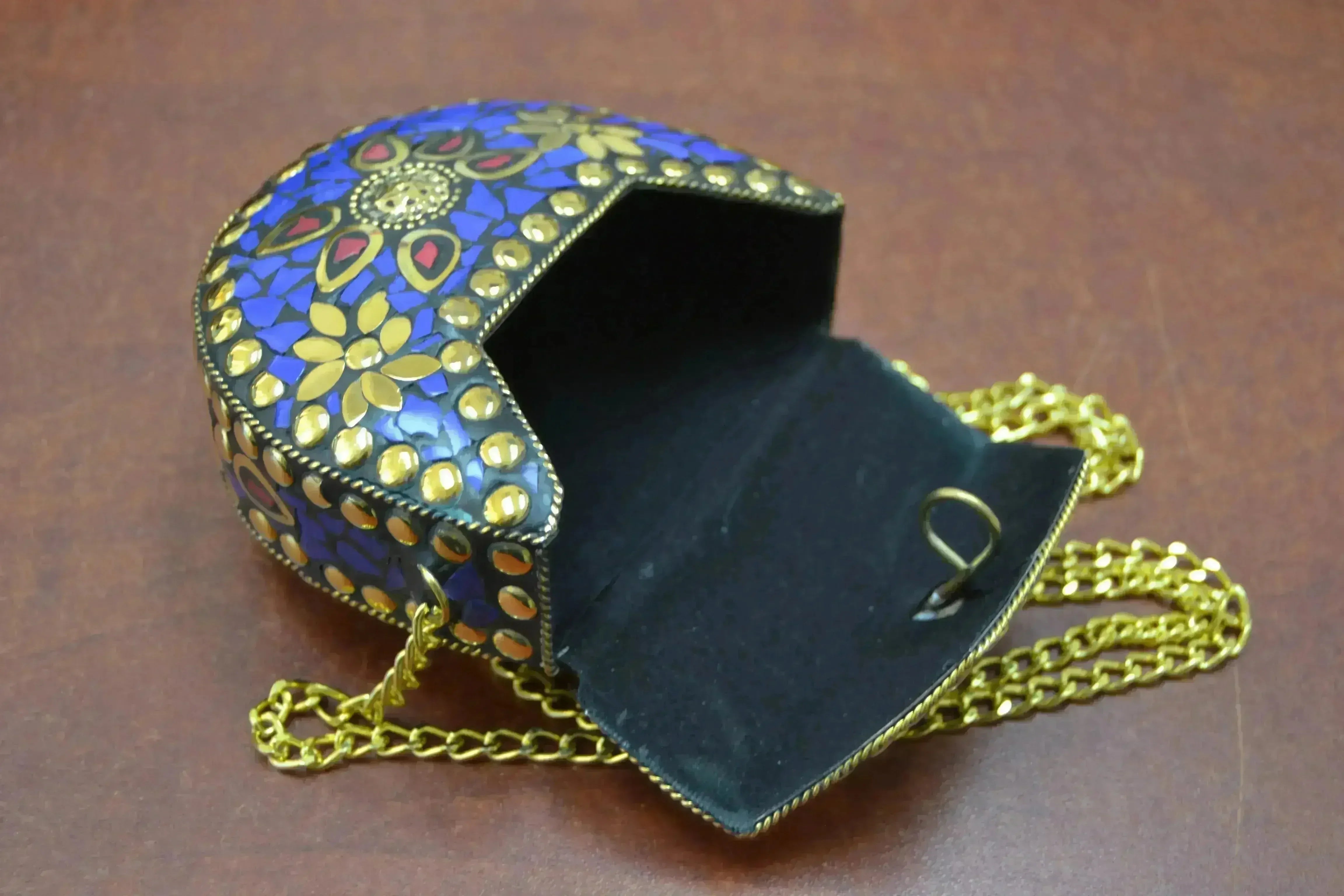 Handmade Blue Shell Clutch Brass Metal Purse - Femstylo