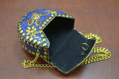 Handmade Blue Shell Clutch Brass Metal Purse - Femstylo