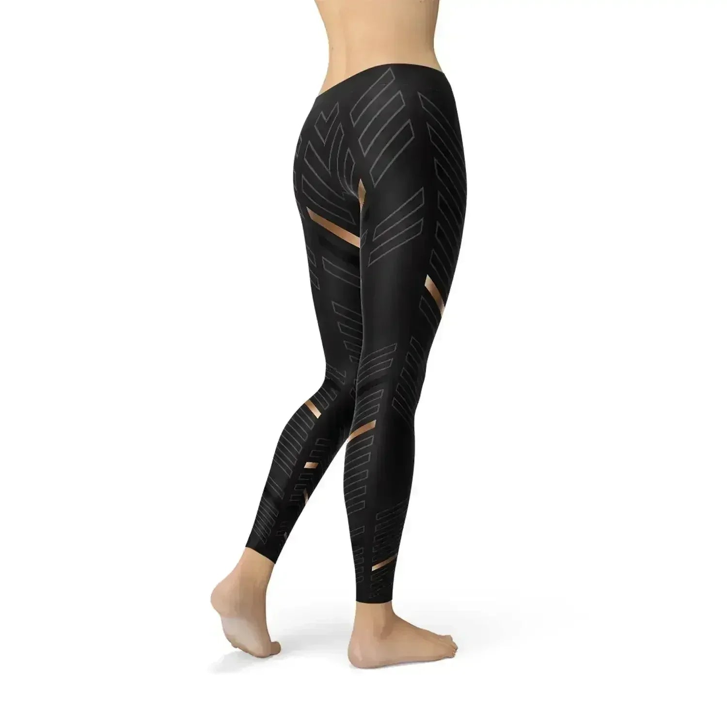 Womens Sports Stripes Black Leggings - Femstylo