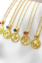 18K Zodiac Sign and Birthstone Necklace - Femstylo