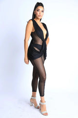 Sexy Sleeveless Lightweight Draped Mesh Jumpsuit Party Clubwear BLACK - Femstylo
