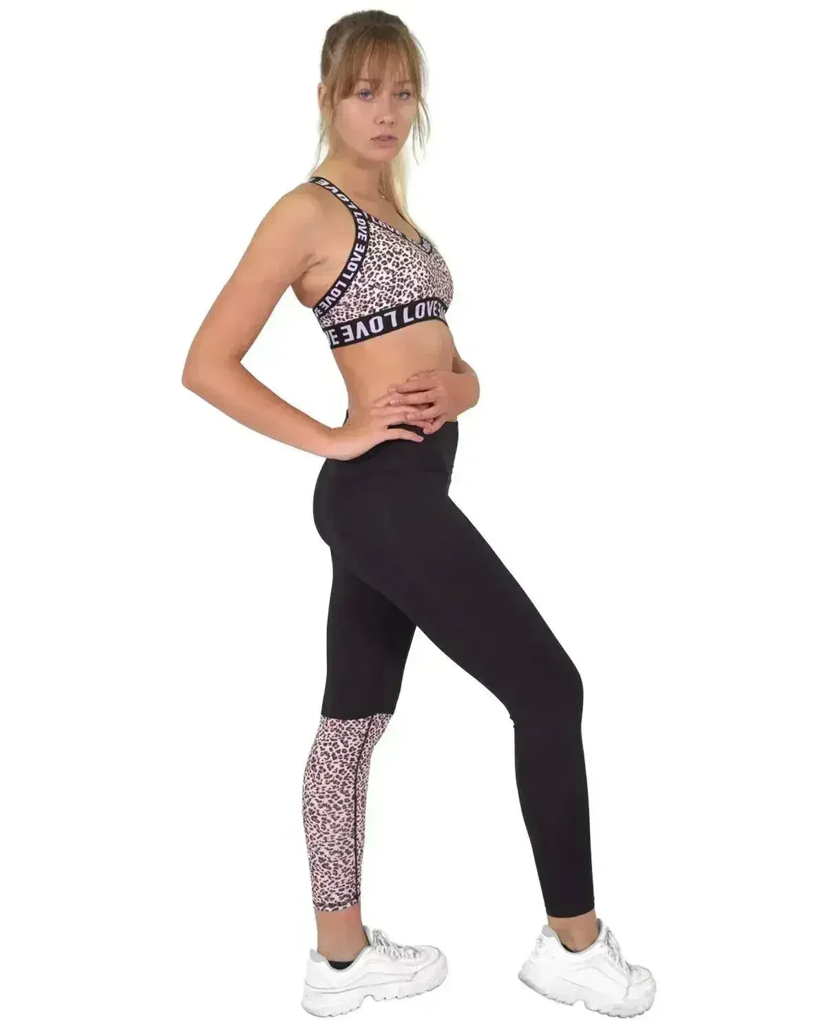 Jordena Leggings & Sports Bra Set - Black & Leopard Print - Femstylo