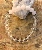 Rose Quartz & Crystal Quartz Stretch Bracelet! Genuine Gemstones! - Femstylo