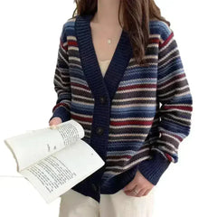 Striped Button Cardigan - Polyester Regular Fit | Femstylo - Femstylo