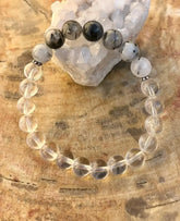 Black Tourmaline & Crystal Quartz Stretch Bracelet! Genuine Crystals! - Femstylo