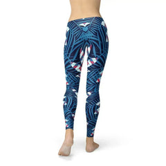 Blue Tropical Leaf Leggings for Women - Femstylo