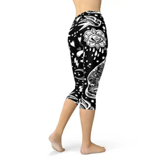 Womens Black Magic Cat Capri Leggings - Femstylo