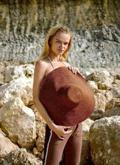 RIRI Jute Handwoven Straw Hat In Burnt Sienna - Femstylo