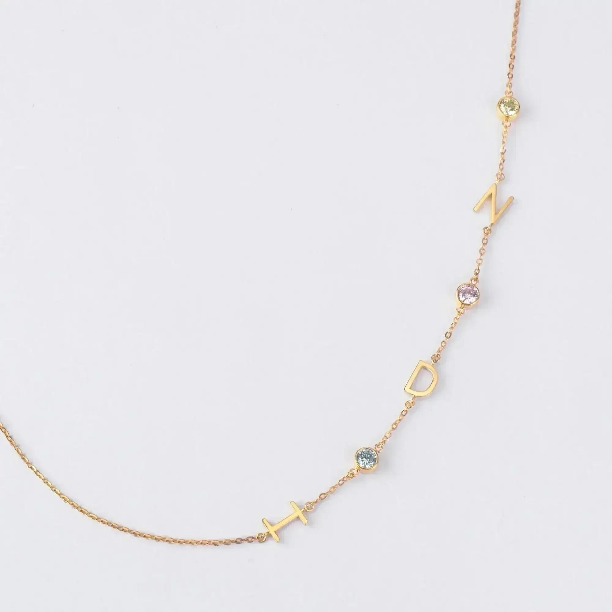 Sideways Letter Necklace, Mom Birthstone Necklace, Initials Necklace - Femstylo