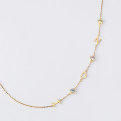 Sideways Letter Necklace, Mom Birthstone Necklace, Initials Necklace - Femstylo